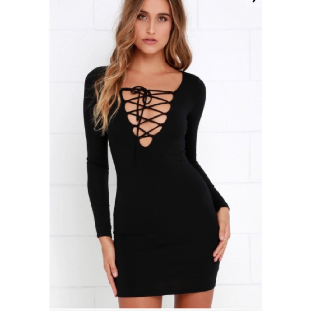 Lace Up Black Bodycon Dress